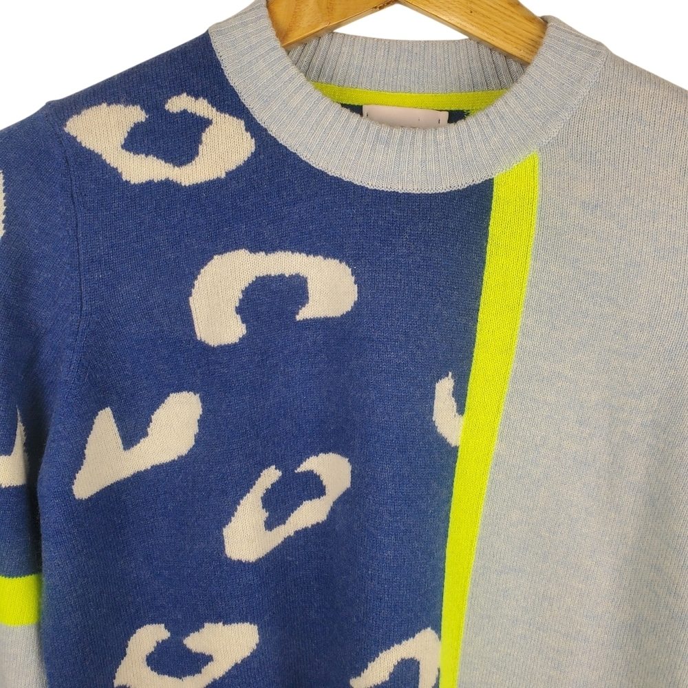 Brodie Cashmere "Wild Casi" Leopard Colorblock Sweater - 100% Cashmere. SM. #241 - Picture 2 of 10
